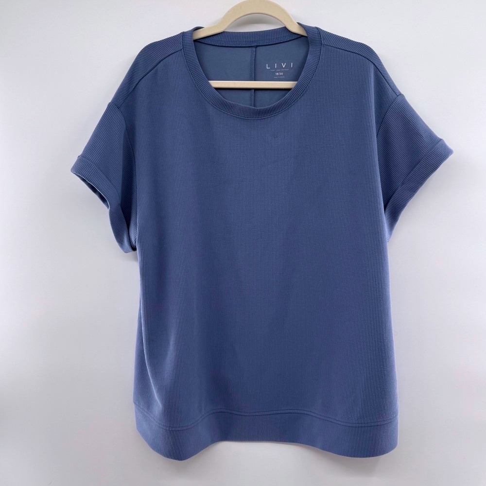 LIVI‎ Lane Bryant Ribbed Top Women's Plus Size 18/20 Blue Short Sleeve